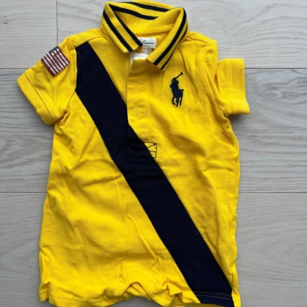 Ralph Lauren Yellow and Navy Polo Romper